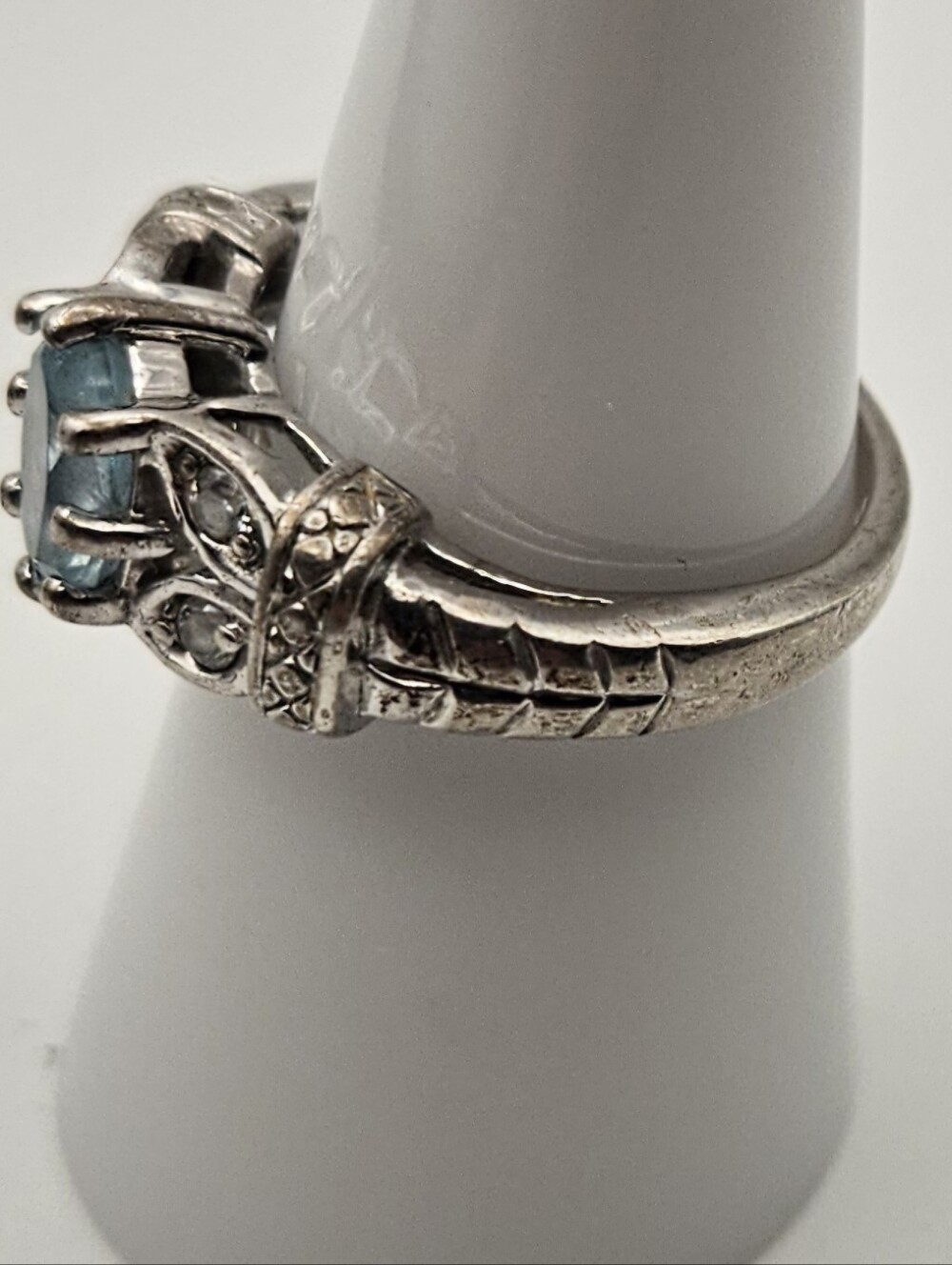 Vintage RJ 925 Sterling Silver Blue Stone Ring Size 7 Filigree Art Deco Style - Picture 9 of 10